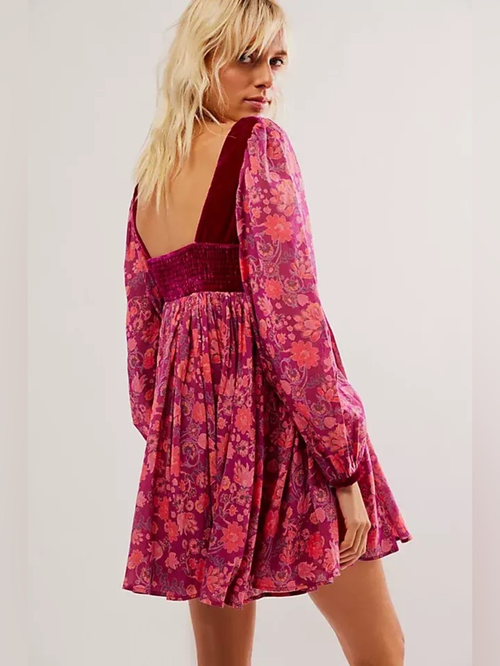 NWOT FREE PEOPLE Marsha Boho Floral Smocked Mini Dress